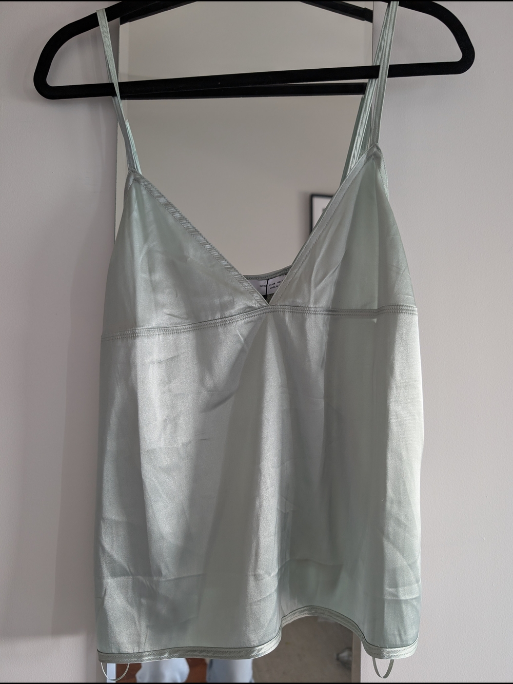 Zara Satin Slip Cami in Light Sage Green Cropped Top